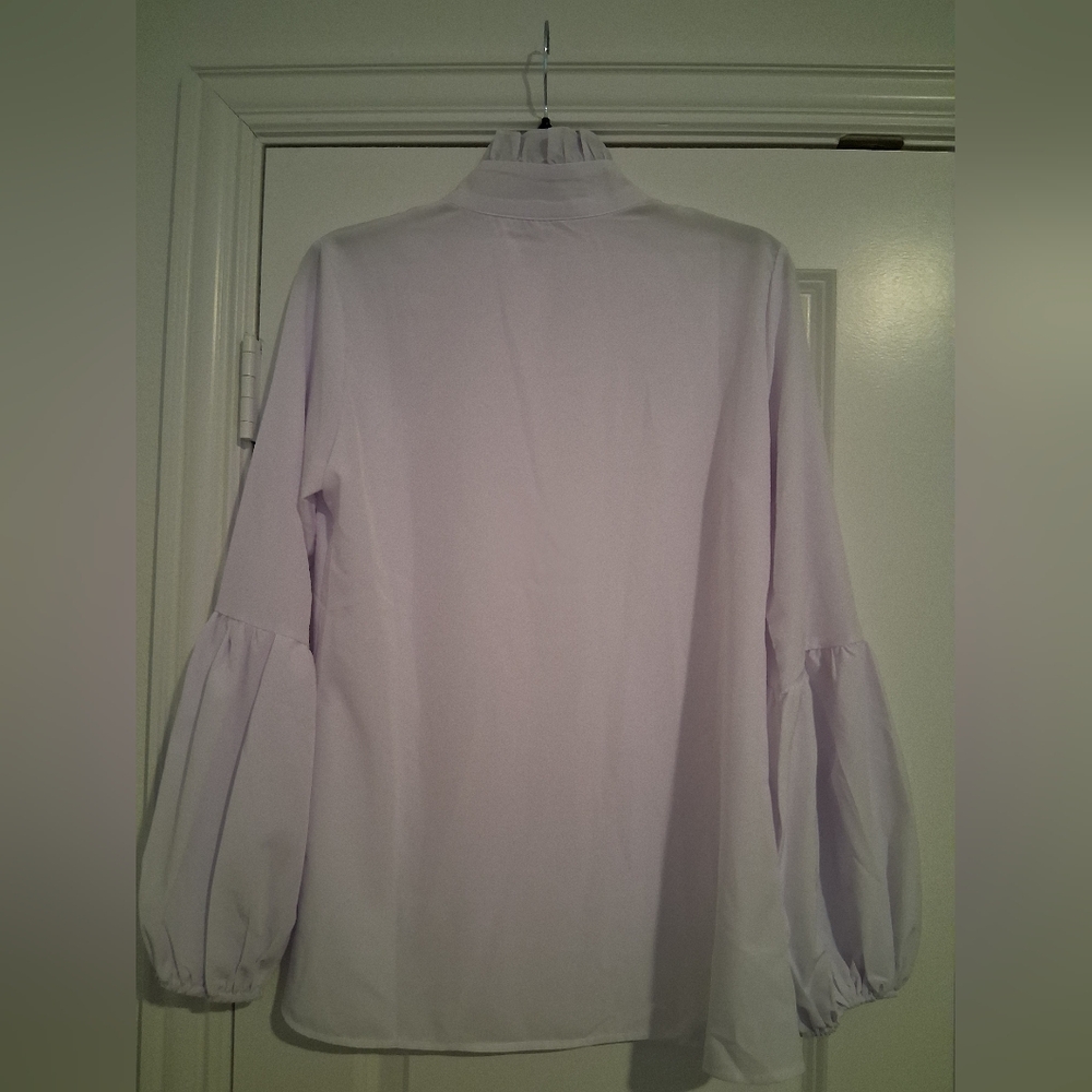 Lavender Ruffle Mock Neck Balloon Sleeve Blouse - Picture 3 of 4